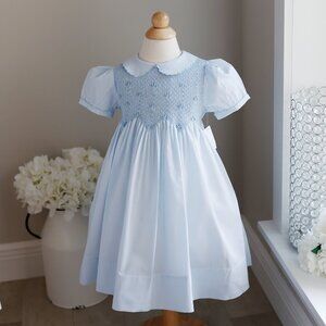 Blue Scalloped Pearl Smocked Dress Feltman Brothers Heirloom Traditional NWT